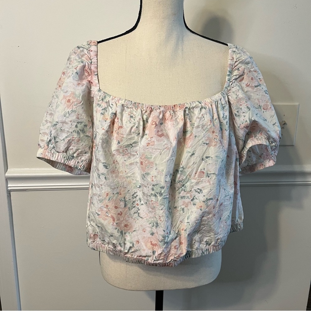H&M Floral Puff Sleeve off the Shoulder Crop Top XL